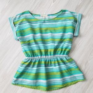 Banana Republic green teal white stripe blouse